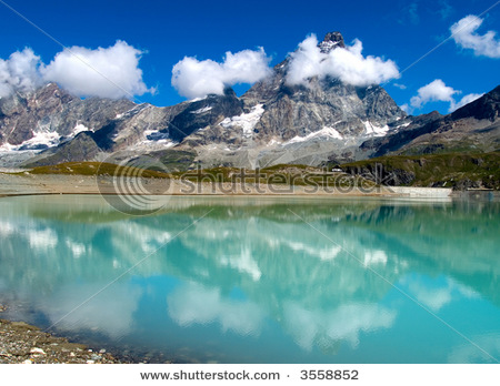 View to Matterhorn from Cervinia in italian Alps